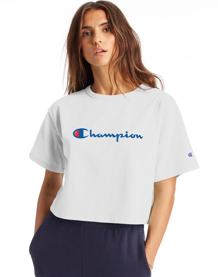 Camiseta Champion Mujer - Heritage Cropped Script Logo ( Blancas ) 1083956-EK